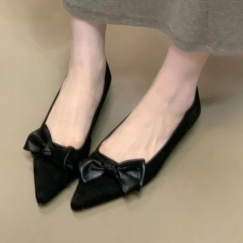 Fashion Bow Women Flats Shoes Fashion Pointed Toe Sandals Designer Shallow Autumn Brand Shoes 2025 New Elegant Suede Zapatillas De Mujer