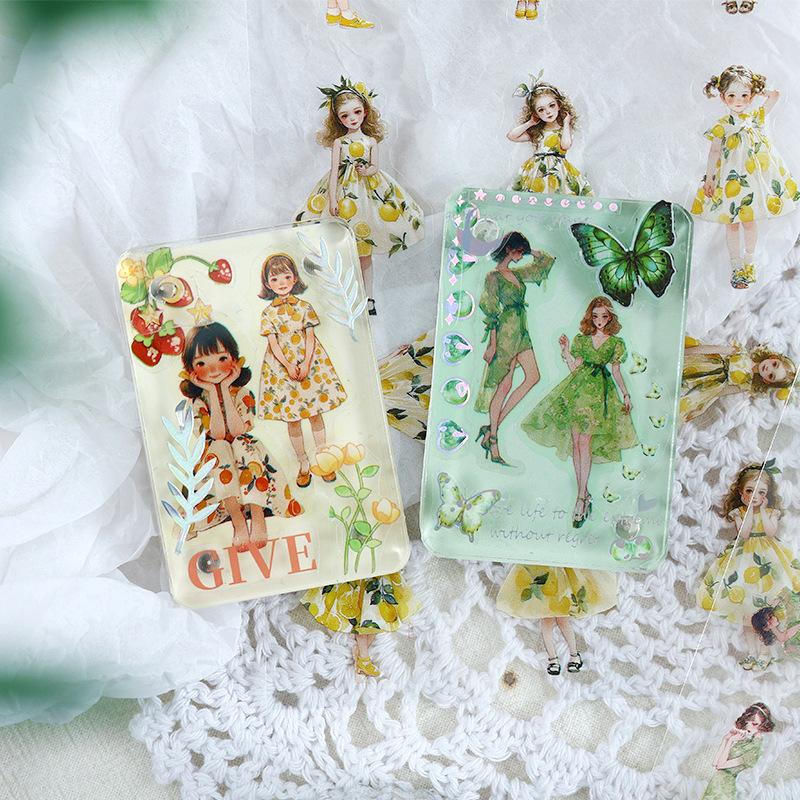 6 pcs Modern cute cartoon waterproof PET pocket sticker Creative stickers children's cute pocket sticker Scrapbooking Material
