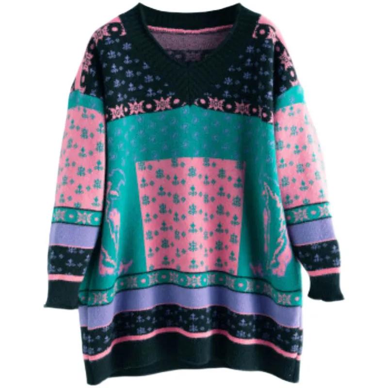 Sweater for Women Winter Oversize Stretchy Thickened Pullover Warm Knitted Striped V Neck Long Sleeve Jumper Tops