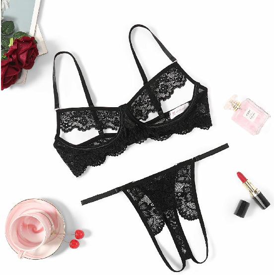 Avidlove Sexy Floral Lace Cutout Lingerie Set for Women Bra Panty 2 Piece