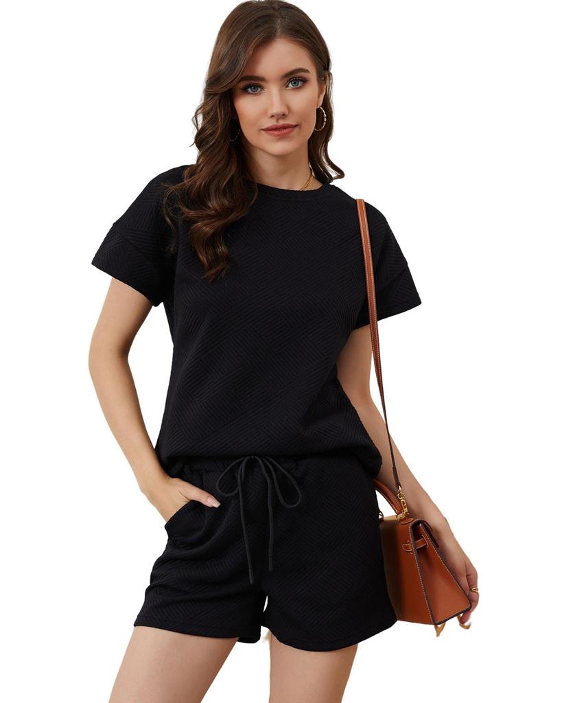 Azura Exchange Set de pantaloni scurți solizi texturizați cu șnur