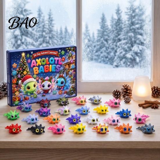 Cute Desk Decorations Axolotl Advent Calendar 2026, 3D Printed Jointed Flexible Toys, 24 Days TPR Animal Party Favors Christmas Countdown with