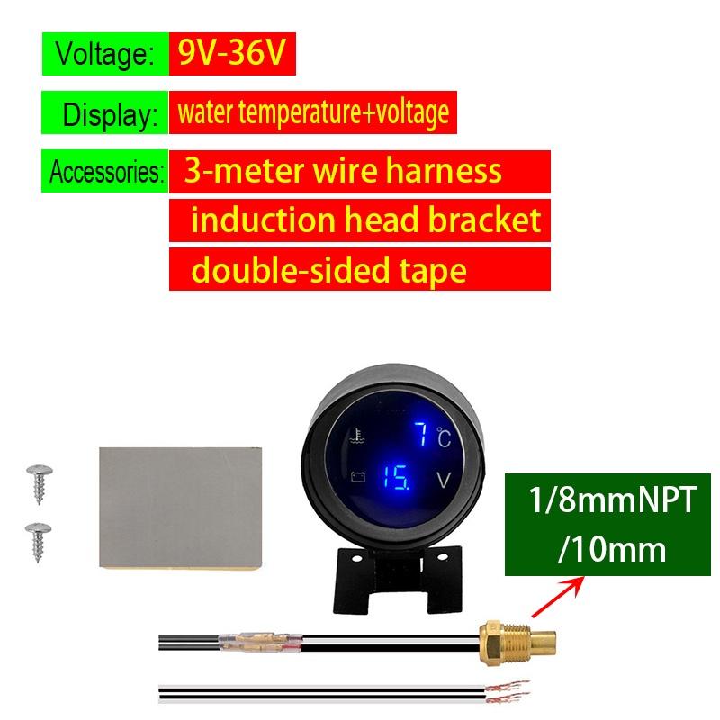 2 In 1 Car Truck Temperature Sensor Round LED Digital Water Temp Gauge Voltmeter Volt Voltage Meter Temperatura Moto For 12V24V