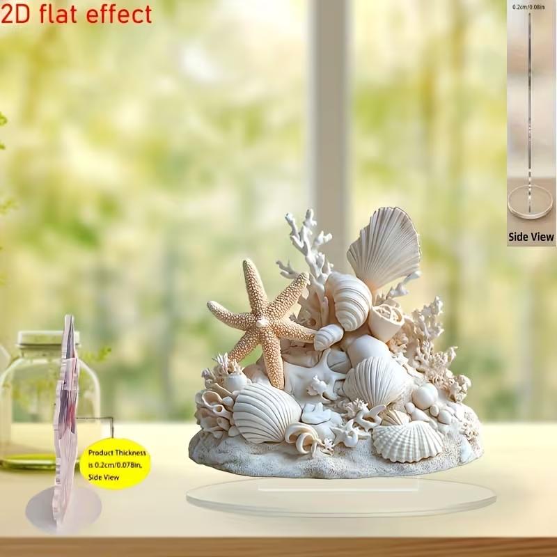 2D Flat Starfish Shell Decorative Ornaments, Ocean-Themed Acrylic Flat Home Desktop Decorative Accessories