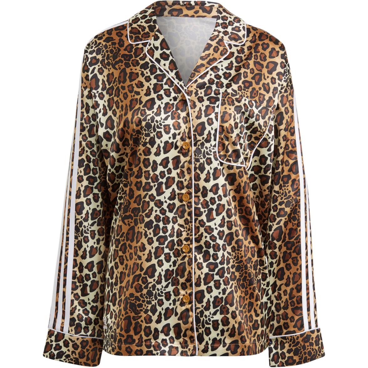 adidas Originals Women s Multicolor Leopard Print Satin Loose Long Sleeve Shirt HB4752 M