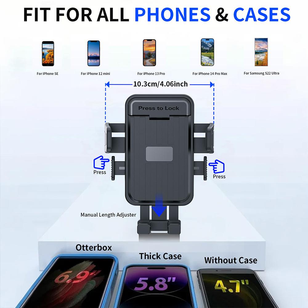 Auto Lock Car Monitor Phone Mount Screen Side Display Clip Holder for 4 To 7 Inch Smartphone Multi Angle Adjustable Brackets