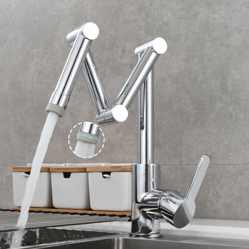 Brass Nickel Folding Kitchen Sink Faucet Retractable Rotary Hot And Cold Mixed Water Faucet Deck Mounted Wash Basin Sink Tap