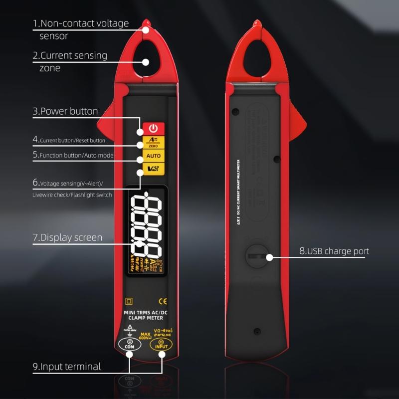 Clamp Meter Digital Multimeter 0-610V 100A Voltages Current Resistance 6000 Counts Current Ammeter Tester