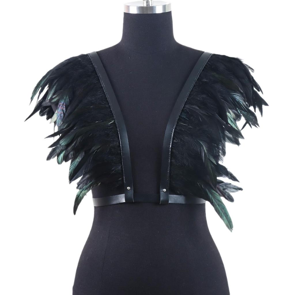 Vintage Gothic Feather Shawl Cape with Shoulder Wing Necklace for Women