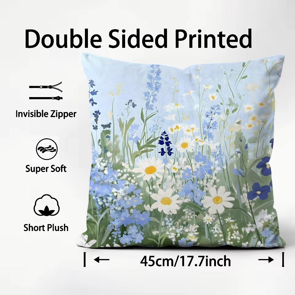 Little Flowers INS Cushion Cover Plush Fabric Soft DoubleSided Printed Sofa Warm Winter Home Child Gift Pillow Case
