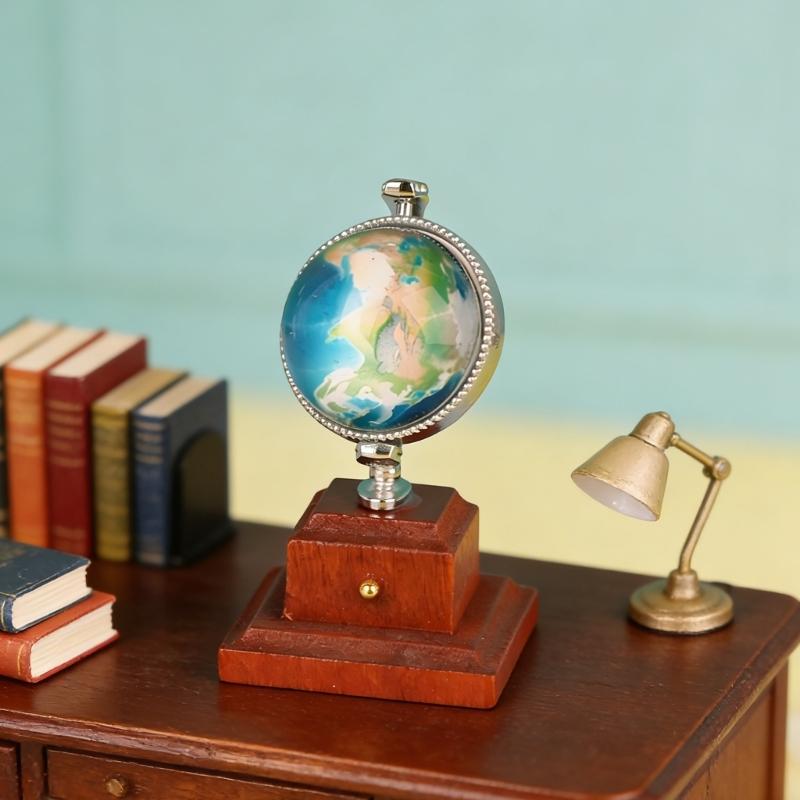 Wooden Tiny Earth Globe Small Wooden World Globe Educational Toy for Dollhouses Furniture and Kids Learning