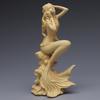 Natural Solid Wood Mermaid Figure Statue, Fantasy Figures Hand-Carved Lovely Home Room Office Decoration Statue 5.89 In