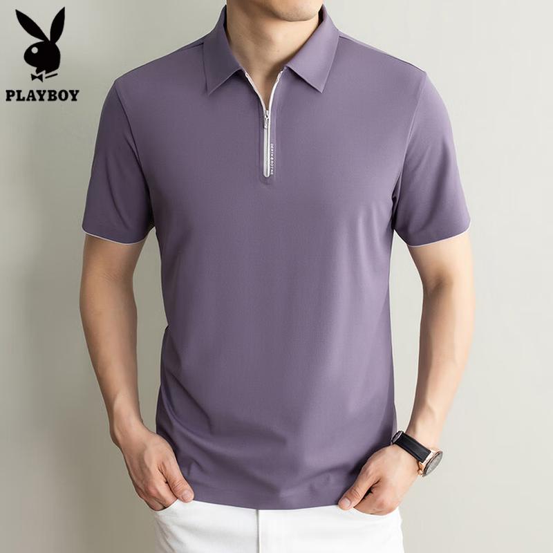 PLAYBOY Men s Silk-Linen Blend Breathable Polo Shirt 56