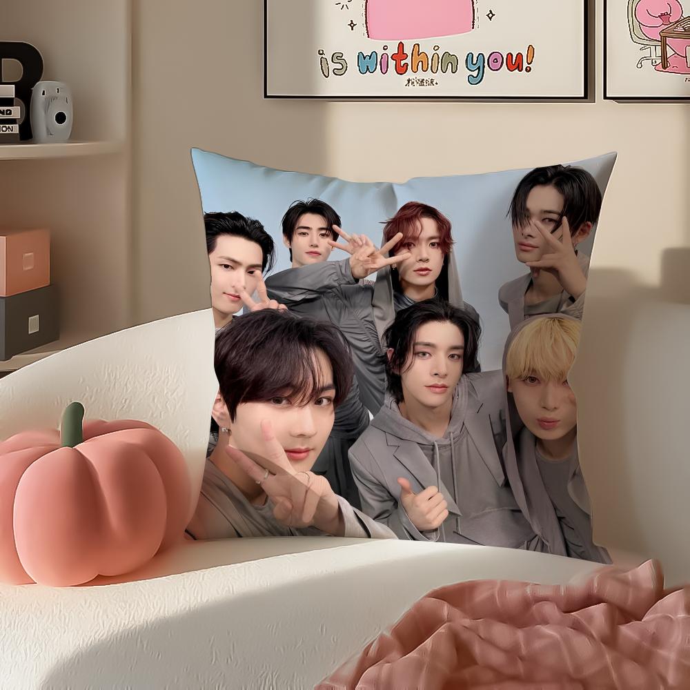 Korean Kpop Boy Group Superstar EENHYPEN Cushion Cover Pillowcase Short Plush Invisible zipper Room Sofa Cushion Cover