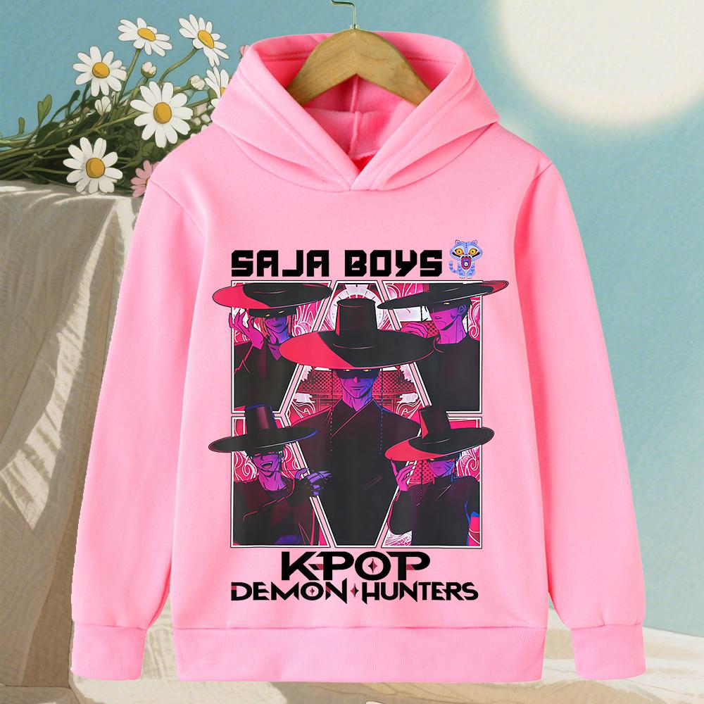 KPop Demon Hunter Saja Boys Cartoon Girls Boy Hooded Sweatshirt Warm Children's Korean Wave Fashion Casual Tops Casual Clothing