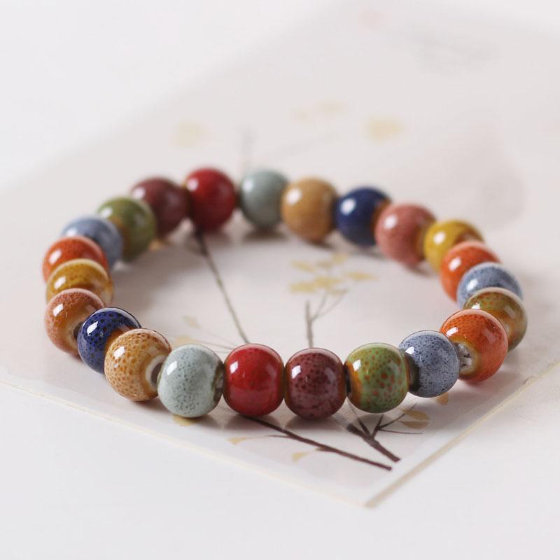 Jingdezhen Ceramic Jewelry New Fashion Flower Glaze Bead Bracelet Multi-Color Casual Ethnic Style Student Bracelet