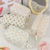 Ruffled Edge Bowknot Floral Print Makeup Bags Large Capacity Quilting Pen Bags Women Cosmetic Storage Bag Travel Wash Bag Clutch
