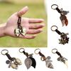 Vintage Cow Leather Key Ring Wing Butterfly Leaf Pendant Men Keychain Xmas Gift