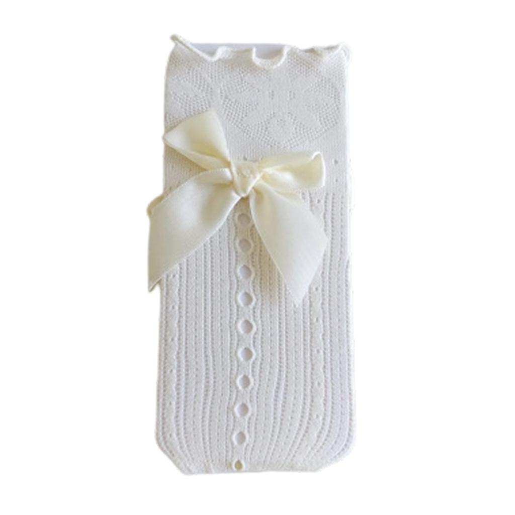 Girls Knee Length Socks With Lace Ruffled Bowknot Embellishments Breathable Nylon Blend Daily Comfort Wear Stockings