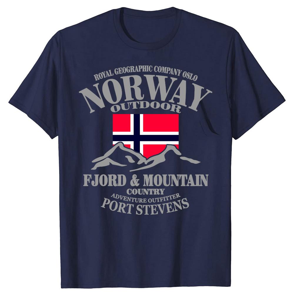 Summer Norway Flag Mountain T Shirt Crazy Hip Hop Men's Shirt Cotton Crewneck Plus Size Short Sleeve Funny T-shirts Male