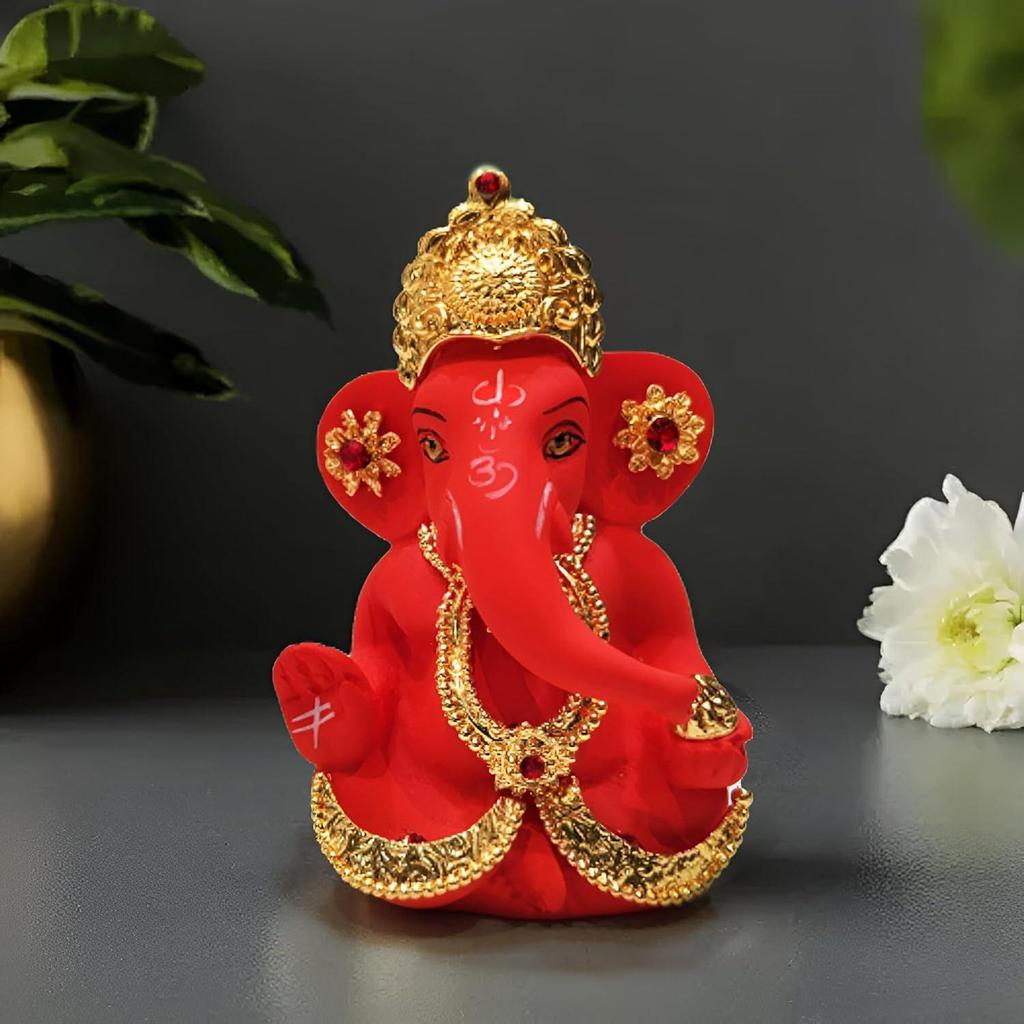 Idol Ganesha Murti Statua na Deskę Rozdzielczą Samochodu Prezent Ceramiczna Terakota Pozłacana Ganesha Ganapati Idole Ozdoba Figurka