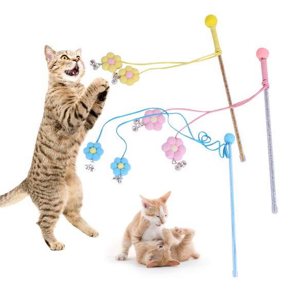 Yousheng Kat Interactief Speelgoed Comfortabel Handvat Zacht Belletje Delicaat Scheurbestendig Verlicht Stress Levendige Kleur Bloemenfee Grappige Kattenstok voor Kitten
