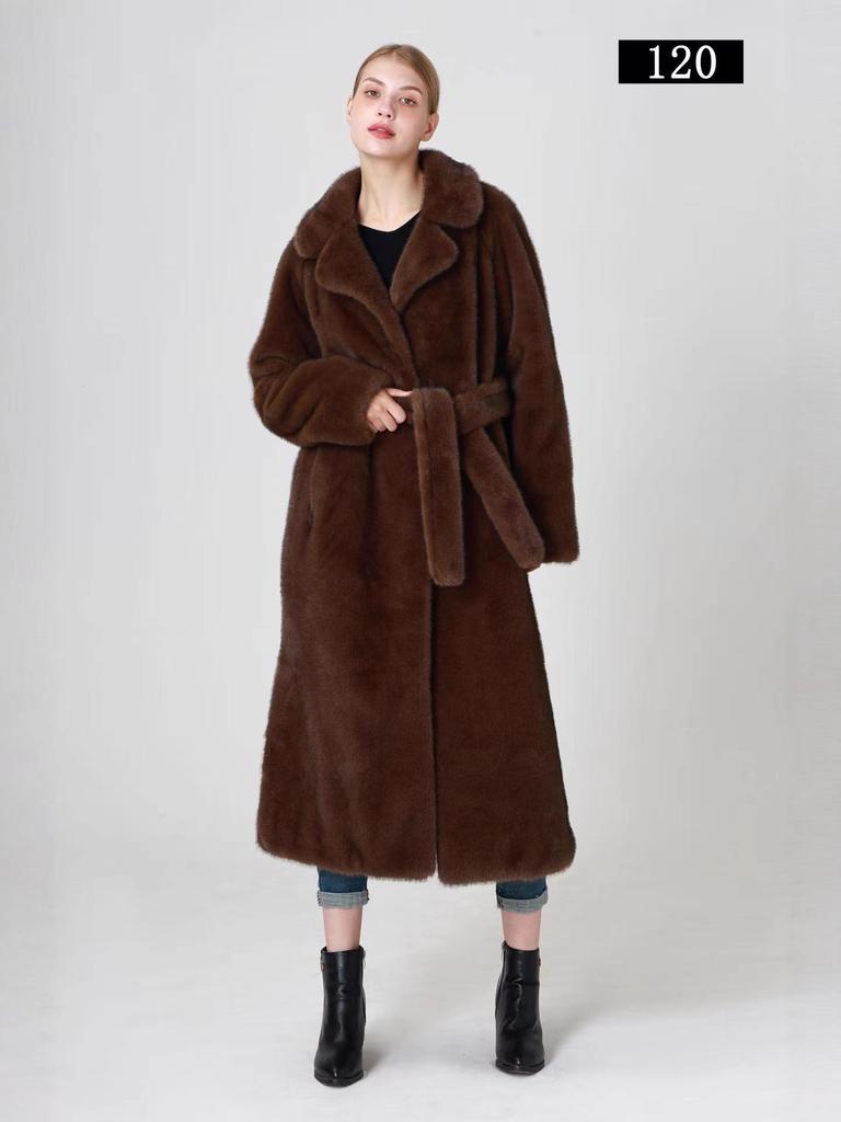 Europäische & Amerikanische Damenmode Kunstfell Winter Langmantel