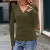 Women's Fashionable Daily Loose Fitting Casual Fashion Pleated V-neck Top Paired With Short Sleeves Of Pants And Skirt