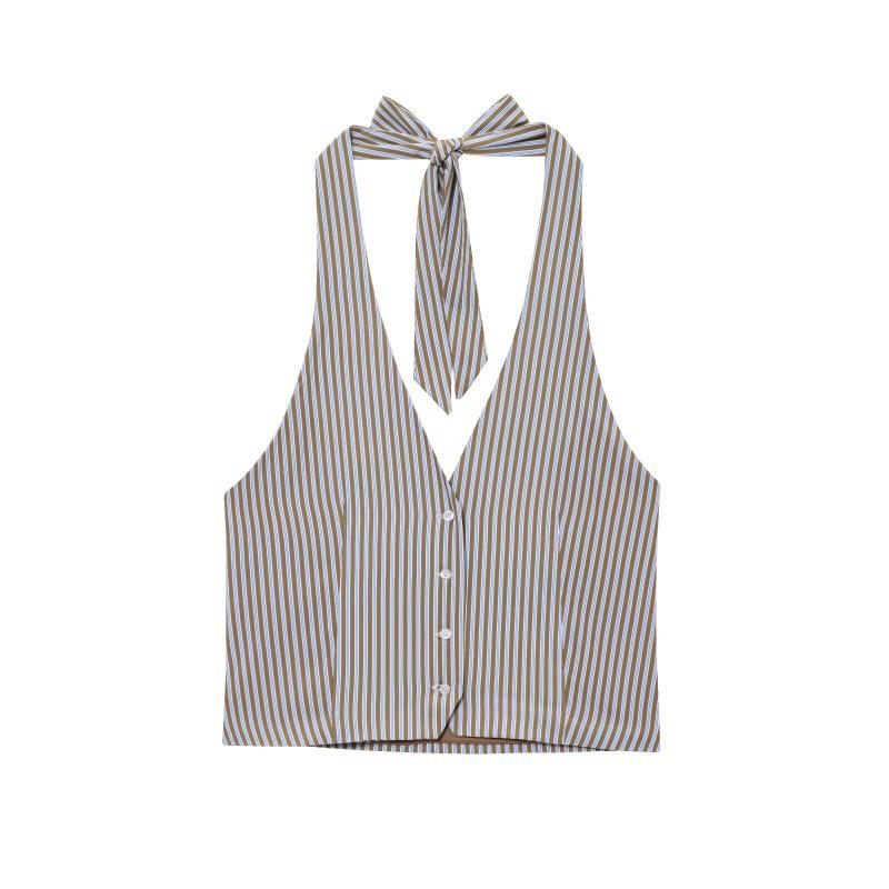 

Европейский полосатый топ с halter-neck и брюки в пижамном стиле для женщин Extra Small