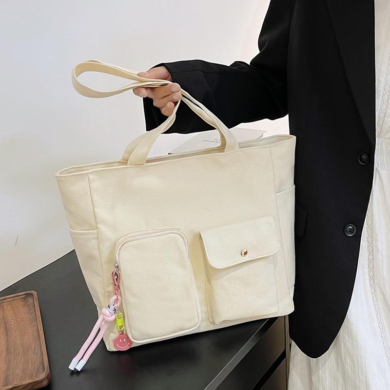Large capacity canvas bag, women's spring new fashion casual shoulder bag, student class commuting tote bag
