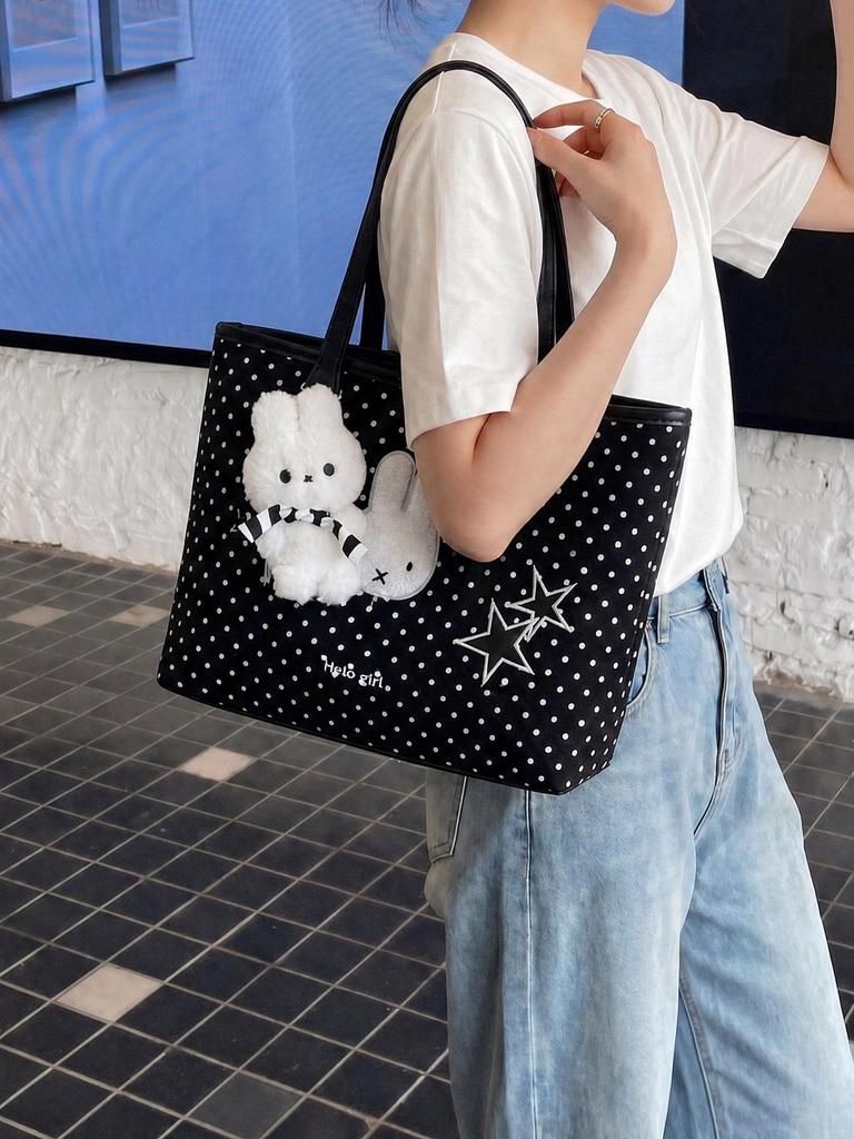 Korean Style Polka Dot Large-Capacity Women's Tote Bag - Fashionable, Casual, and Cute for Daily Commuting