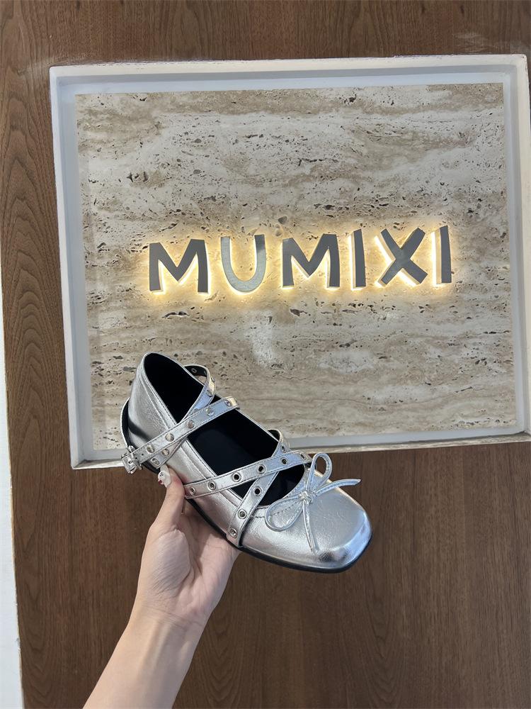 Thick-soled silver Mary Jane shoes French retro bow light mouth single shoes 2025 autumn new cross-strap women's shoes