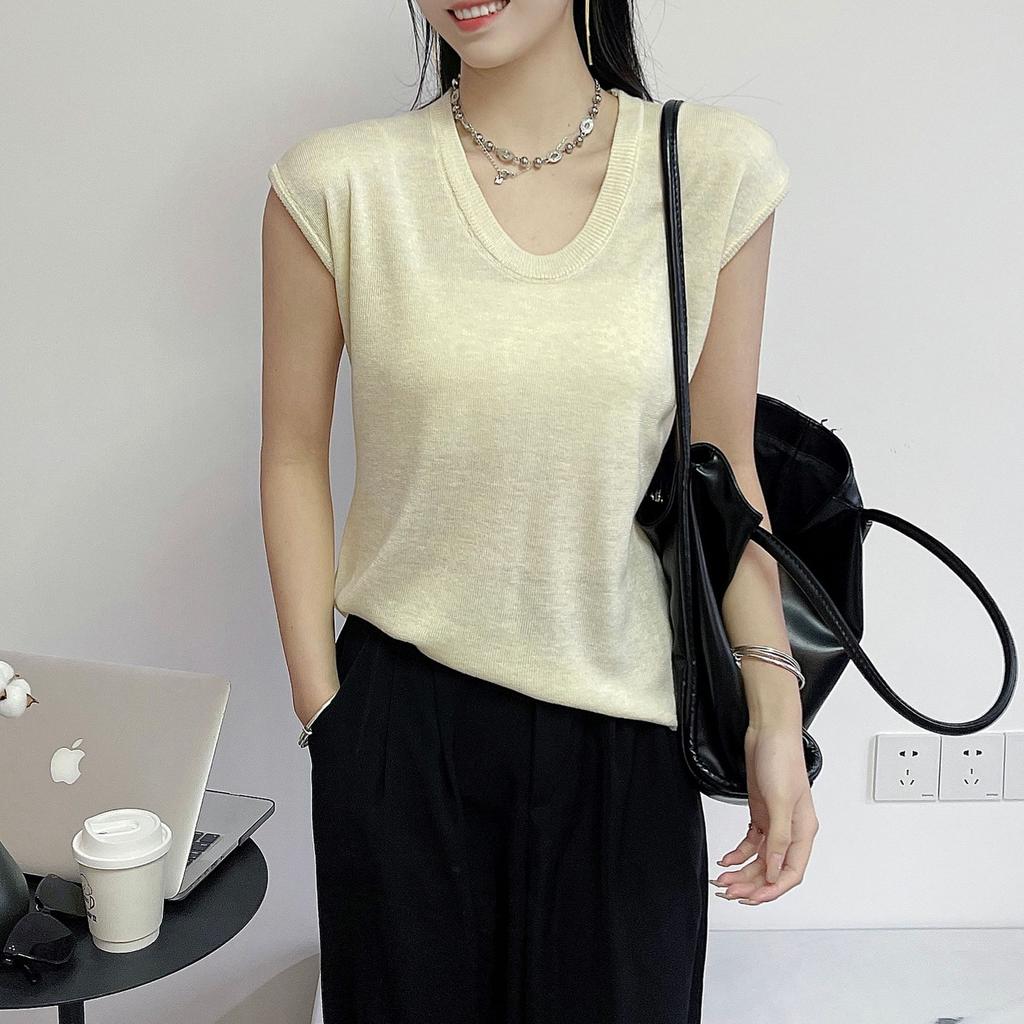 Women's Wool Ice Silk Sleeveless Knitted Bottom Shirt Slim Outer Wear Inner Vest Top