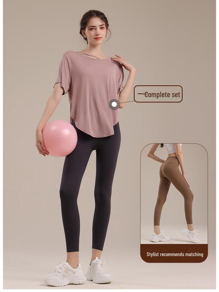 Women's Summer Loose Fit Sport Cover-up Yoga T-Shirt - Breathable, Sweat-wicking, Short Sleeve Fitness Top