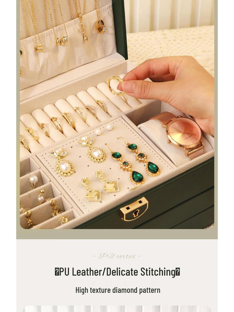 Luxury Jewelry Storage Box for Earrings, Bracelets, and Rings - Large Capacity, Gold Finish