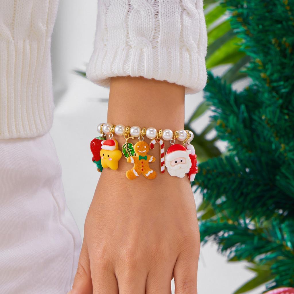 Bracelet Flocon de Neige Père Noël Perles Artificielles Pour Femmes et Hommes Cadeau
