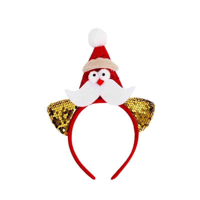 Sequined Festival Headband for Adult Kids Christmas Hairband Reindeer Hairhoop Holiday Celebration Headwear Party Supply