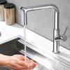 Robinet de Cuisine à Tiroir Noir/Chrome Mitigeur Eau Chaude Froide Poignée à Trou Unique Bec Pulvérisateur Pivotant Robinet d'Évier de Cuisine