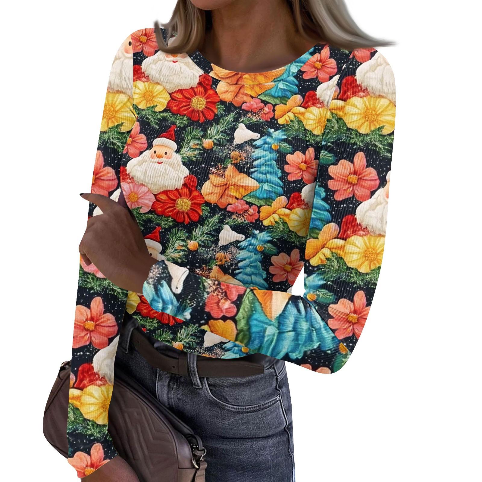 

Женская и зимняя футболка с тонким низом, модная повседневная футболка с рождественским принтом и круглым вырезом, длинный рукав XL жёлтый