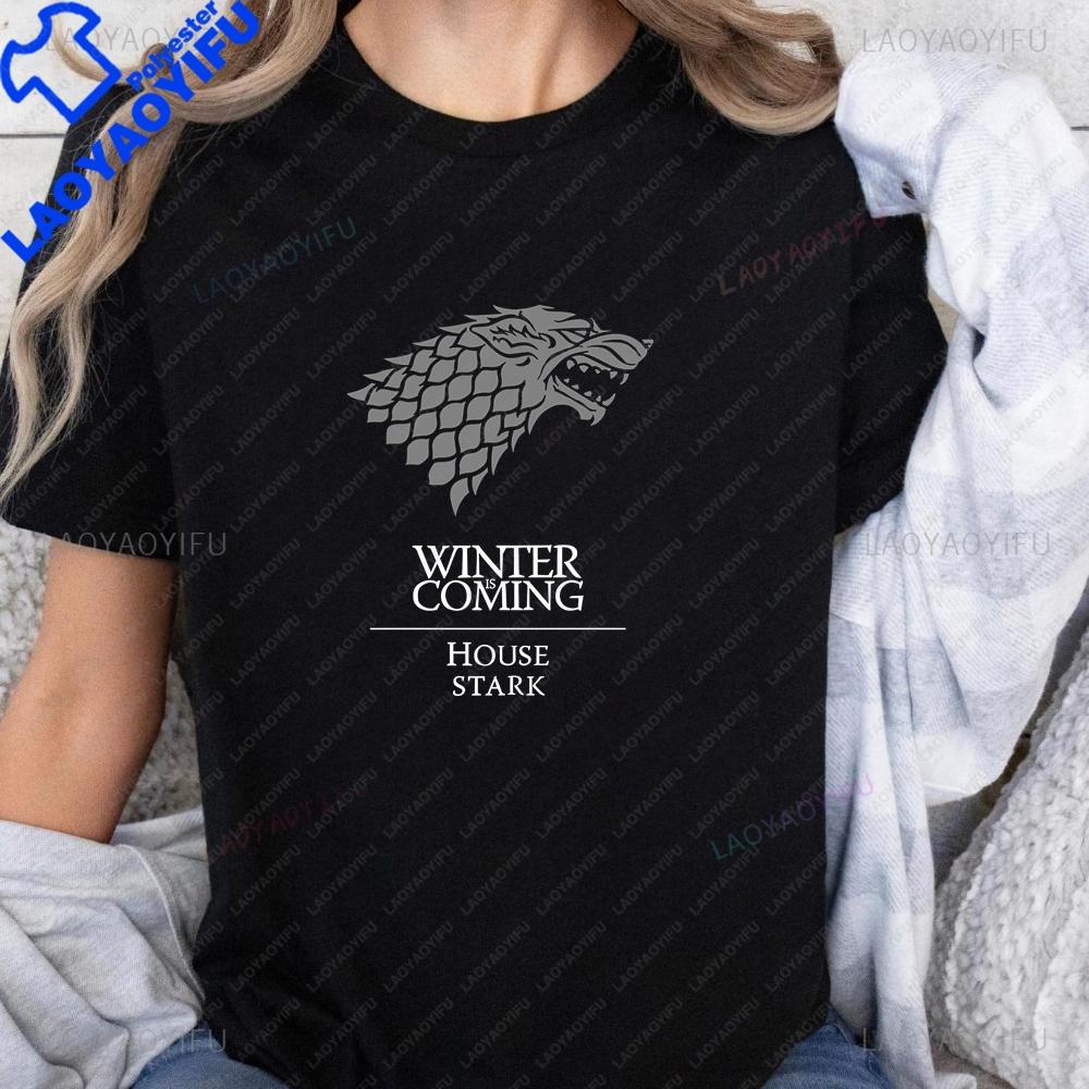 Vintage TV Series Game of Thrones Printed Tshirt Top Neutral Trend Harajuku Short Sleeve Unisex Shirt Pattern Large Tshirt
