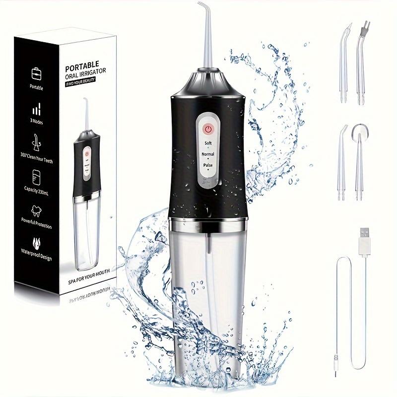 Dental Floss, Portable Cordless Oral Irrigator Cleaning 3 Modes, Waterproof Rechargeable Dental Cleaner, with 4 Nozzles