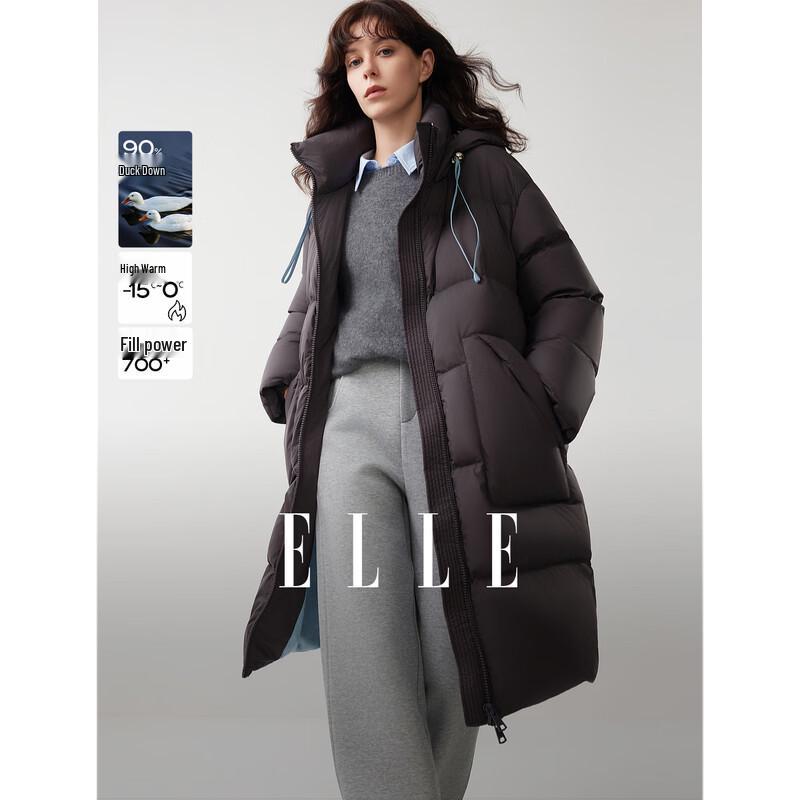 ELLE Women s Hooded White Duck Down Long Puffer Jacket M
