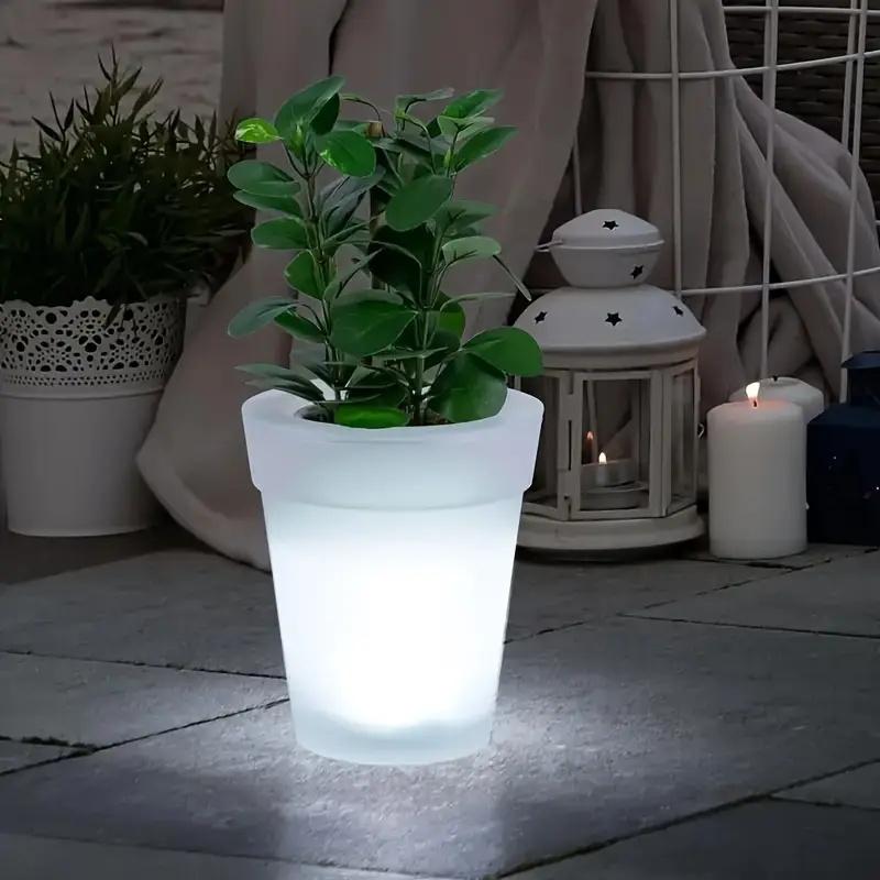 Outdoor Solar Powered LED Flower Pot Solar Rechargeable Luminous Waterproof LED Planters Pot For Balcony Landscape Night Lamp