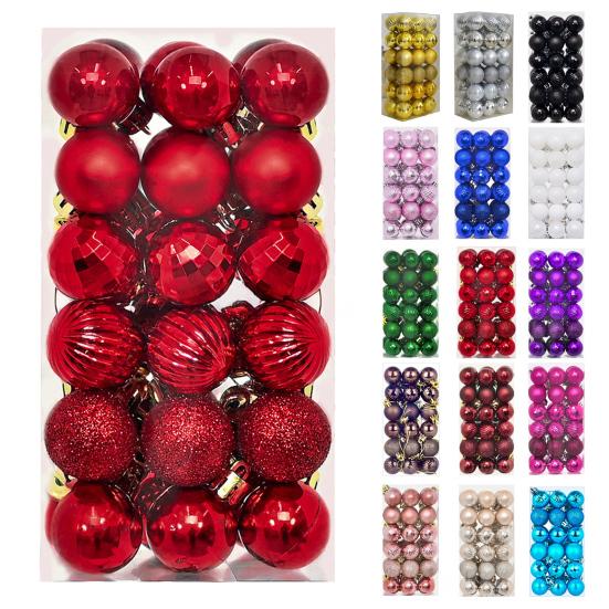 36Pcs Mini Shatterproof Christmas Balls 3cm Diameter Shiny Matte Glitter Xmas Balls Plastic Ornament