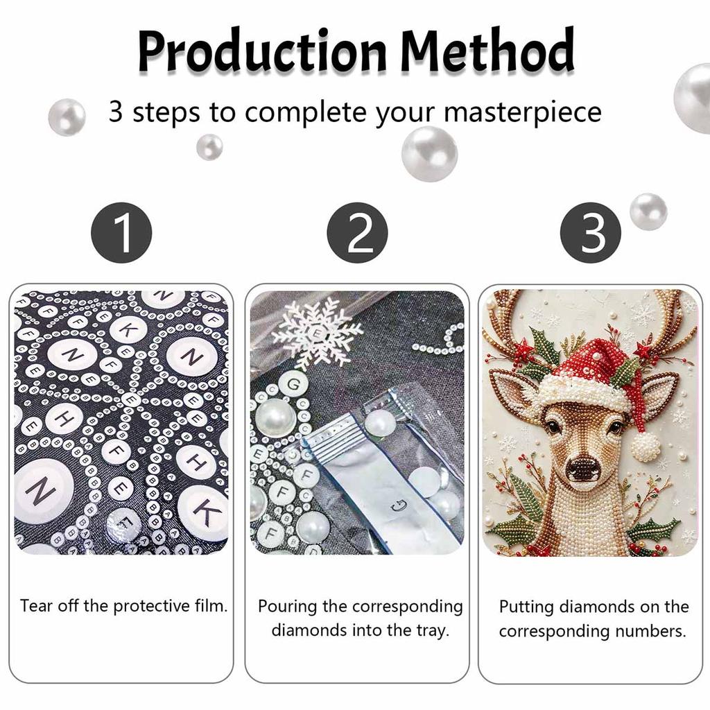 Frameless Pearl Painting Kit Festive Deer Christmas Aesthetic Wall Art DIY Sparkling Bead Canvas Room Decor Creative Craft