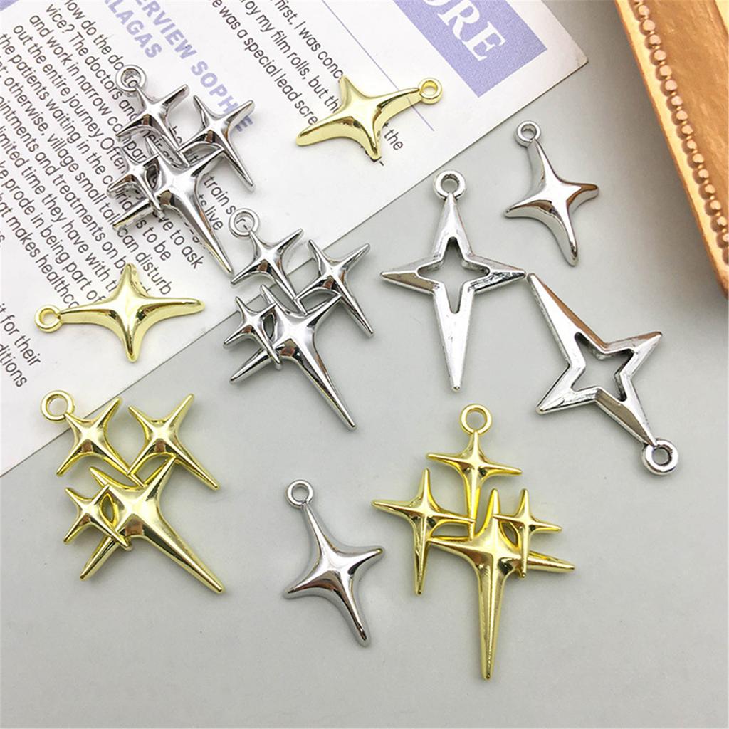 10 szt. DIY Wisiorki Czteroramienne Gwiazdy Naszyjniki Kolczyki Bransoletki Materiały do Wyrobu Metalowe Wisiorki DIY Elementy Biżuterii