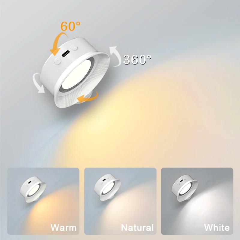 

Magnetic LED Wall Light 360° Rotatable Indoor Bedside Wall Lamp Home Bedroom Living Room Decorative Light Fixtures Reading Lamp 3 light colors белый