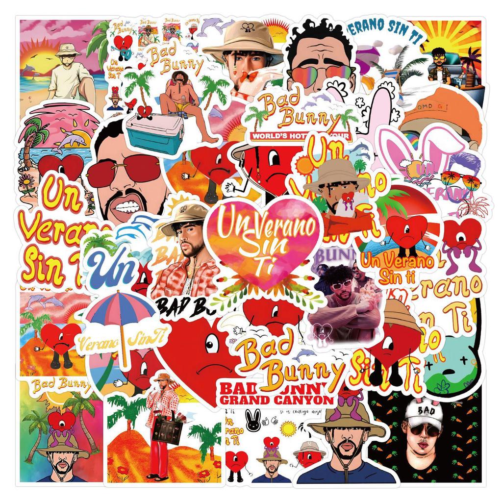 50 Sheets Bad Bunny Graffiti Stickers for DIY Notebook & Skateboard Decoration