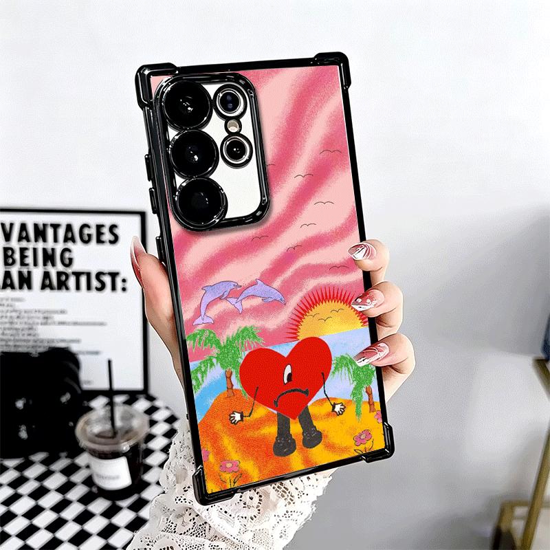 Bad Bunny Heart Plating Phone Case For Samsung Galaxy S24 S25 FE S26 Edge S23 Ultra S22 S21 Plus S20 Anti-Fall Airabag Cover