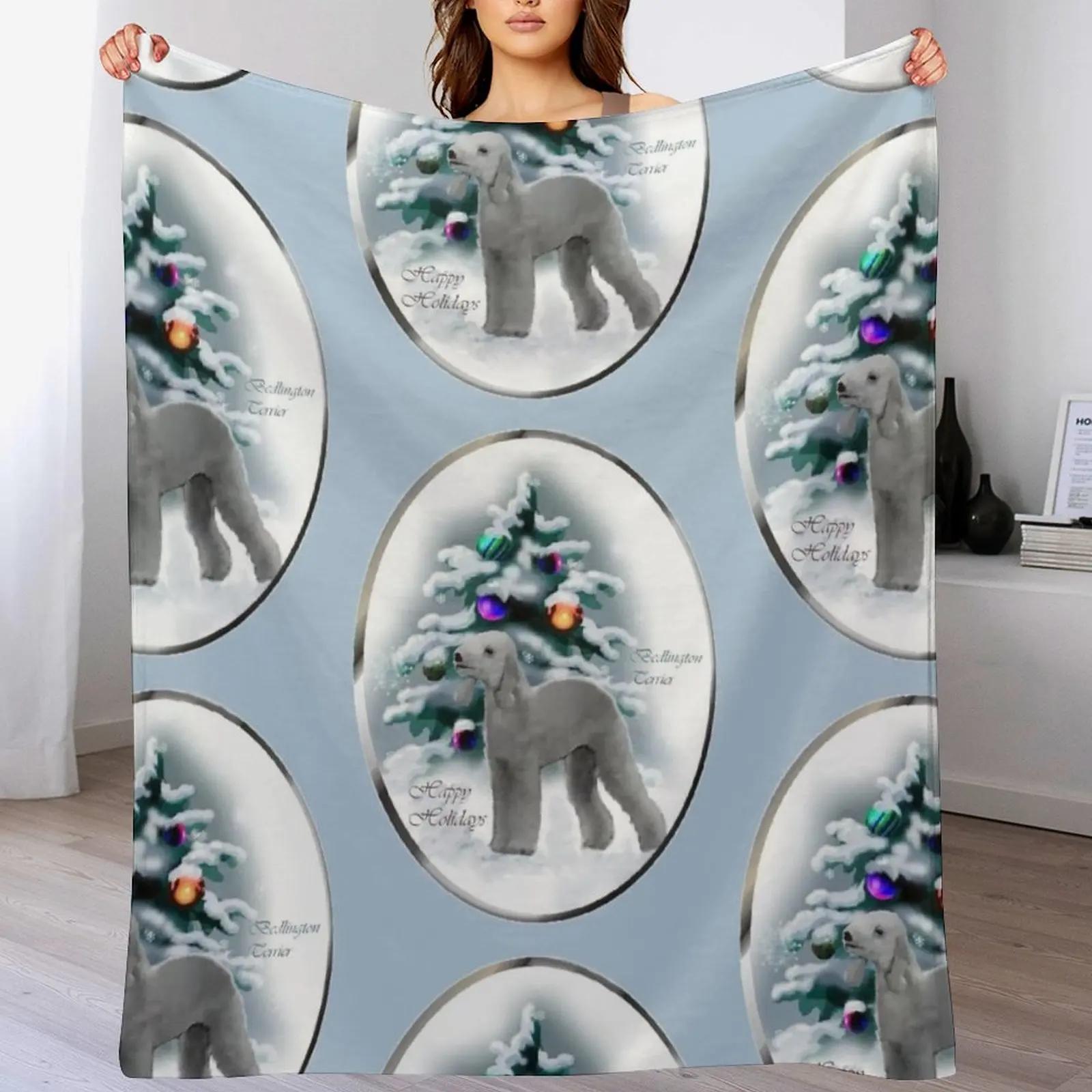 Bedlington Terrier Christmas Holiday Art Gifts Throw Blanket Cozy Warm Blanket for Bed Room Decor 102x76cm(40x30in)